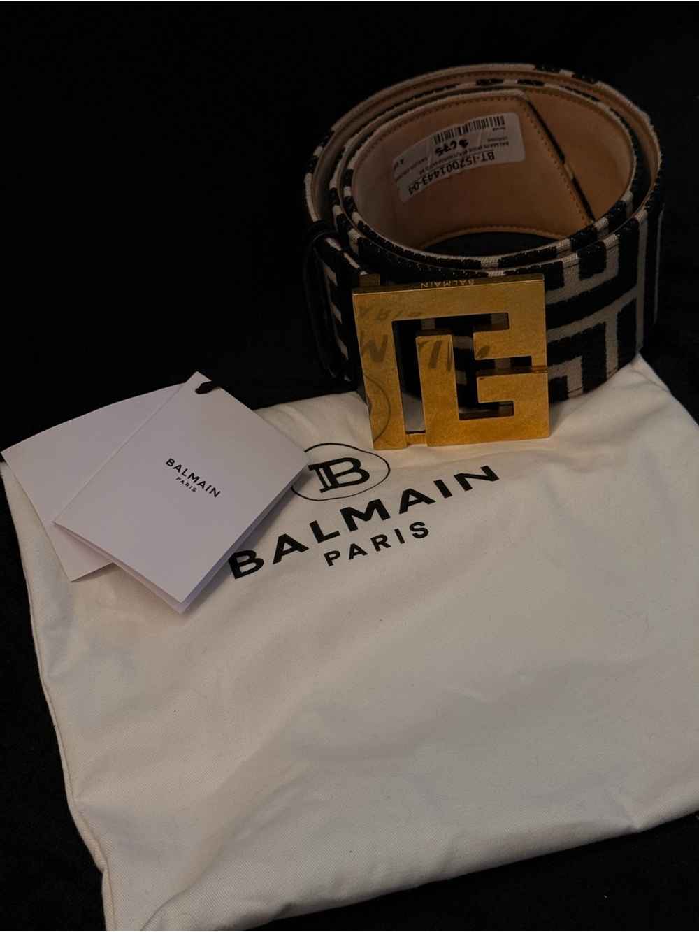 Balmain Black & Gold Geometric Logo Buckle Belt